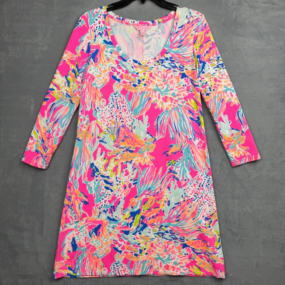 Lilly Pulitzer NWOT Long Sleeve Devon Beach Dress Coral Reef Print XS - Picture 1 of 6